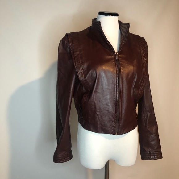 Vintage Berman’s Maroon Leather Moto bomber jacket - Picture 12 of 13